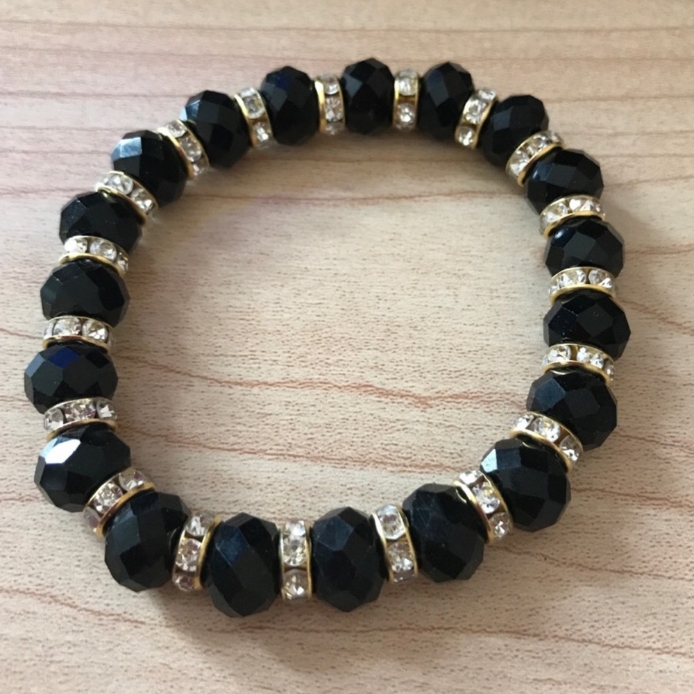 Adjustable Black and Silver Beaded Bracelet
